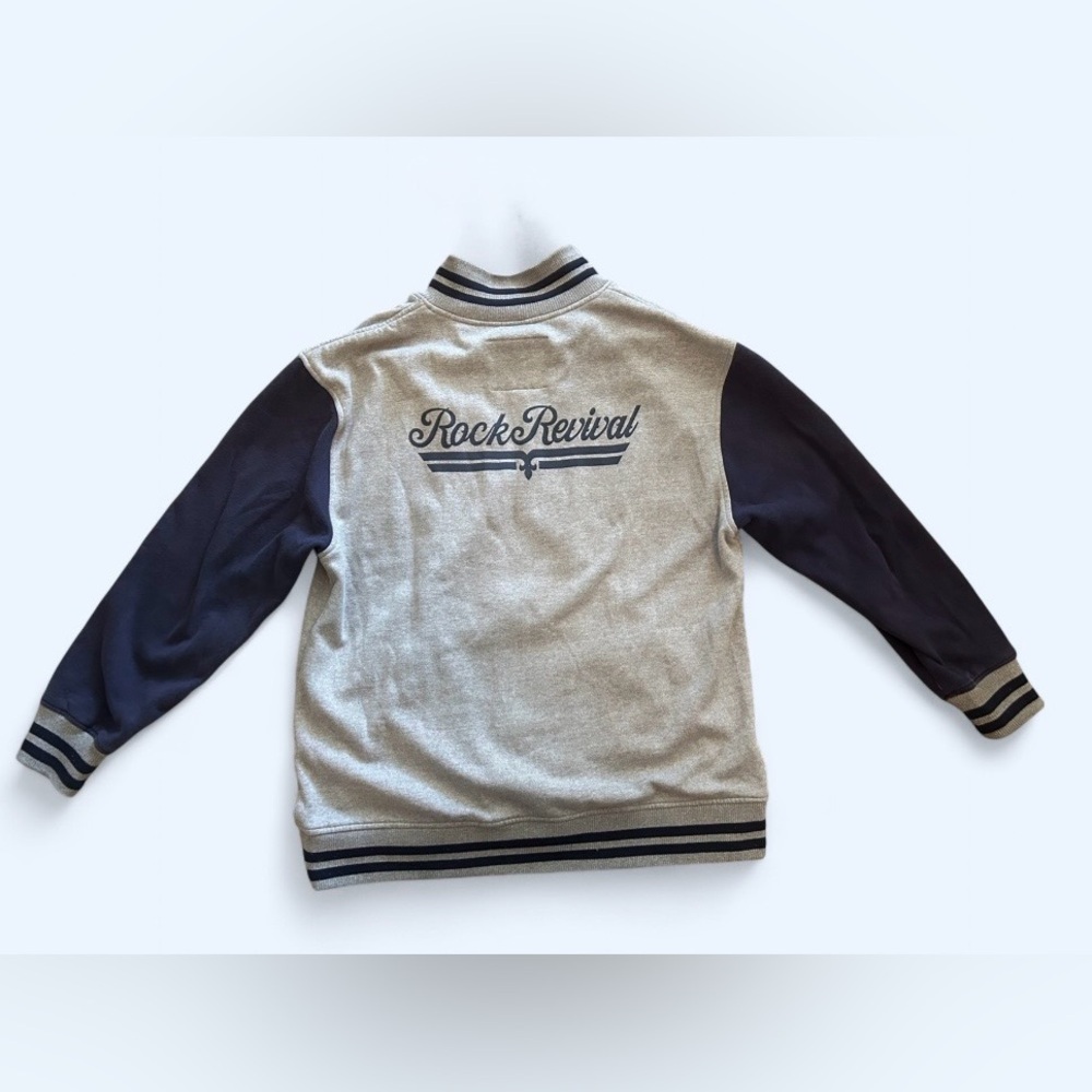 Rock Revival Men’s Varsity Zip Jacket Gray Navy Logo Size XXL - Picture 2 of 3